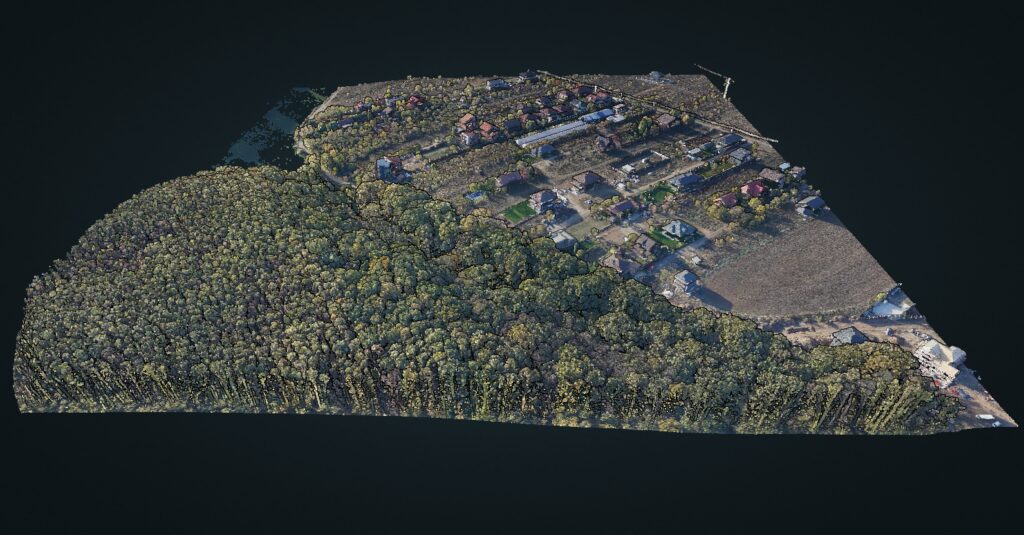 Nor de puncte LiDAR pentru zonă urbană cu pădure și apă la Brănești