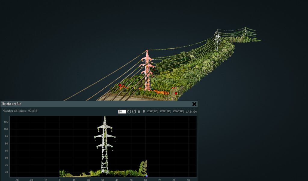 Nor de puncte LiDAR pentru tronson de linii electrice aeriene în pădure